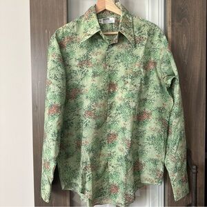VTG 70's Montgomery Ward Long Sleeve Button Up Shirt Green Hipster Festival